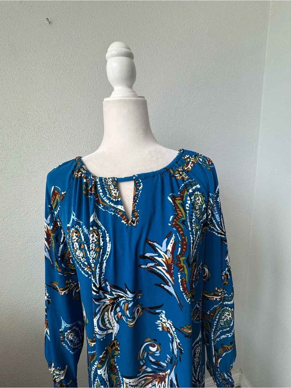 Chico's Dress Opulent Blue Paisley Shift Long Sleeve SZ 1 or M NWOT